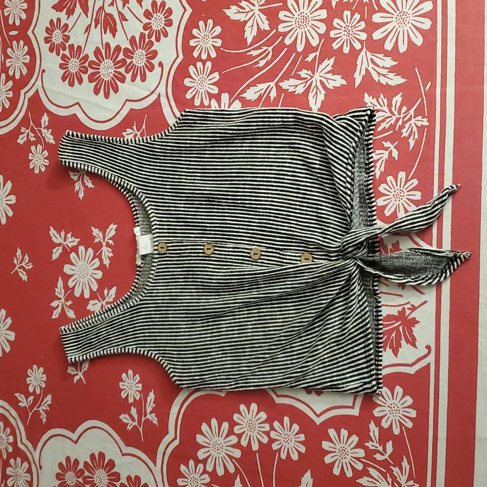 3/$25 Striped Black and White Faux Button-Down Women's Top